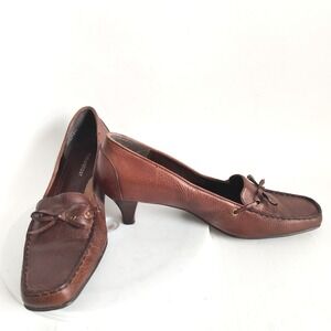 Naturalizer Pumps 6 Brown Leather Bow Square Toe Kitten Heel Professional Julia